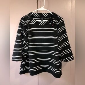 Liz Claiborne Career Striped Top 3/4 Sleeve Red Heart Polka Dot Bow Ladies 2XL